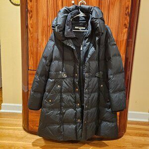 DKNY Long Puffer Coat Belted Black Women's XL